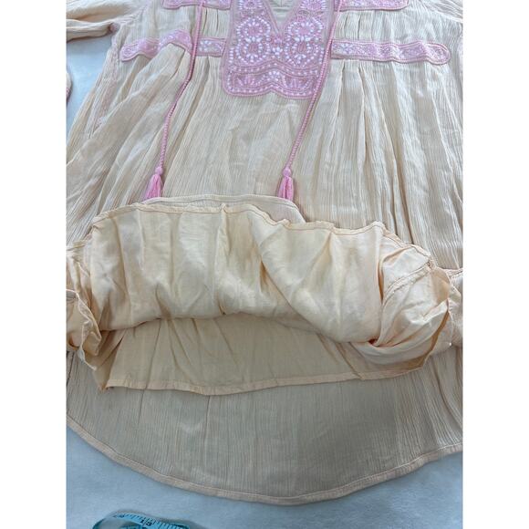 Free People Wind Willow Boho Embroidered Mini Dress Small Spring Summer Oversize - Picture 11 of 12